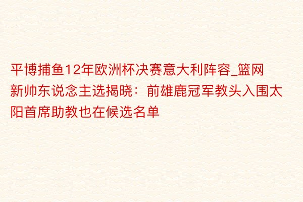 平博捕鱼12年欧洲杯决赛意大利阵容_篮网新帅东说念主选揭晓：前雄鹿冠军教头入围太阳首席助教也在候选名单
