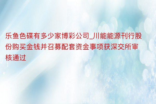 乐鱼色碟有多少家博彩公司_川能能源刊行股份购买金钱并召募配套资金事项获深交所审核通过