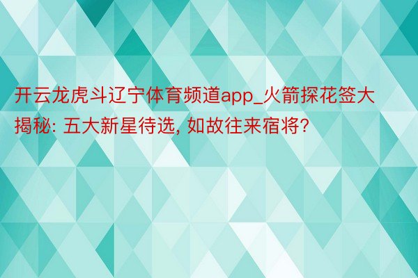 开云龙虎斗辽宁体育频道app_火箭探花签大揭秘: 五大新星待选, 如故往来宿将?