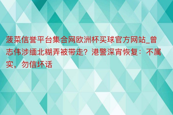 菠菜信誉平台集合网欧洲杯买球官方网站_曾志伟涉缅北糊弄被带走？港警深宵恢复：不属实，勿信坏话